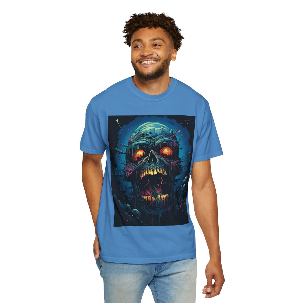 Horror Skull T-Shirt — Glowing Zombie Skull Graphic Tee for Halloween
