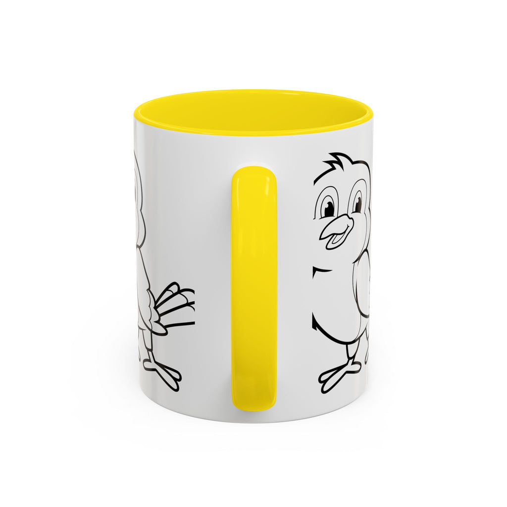 Bird Coloring Accent Coffee Mug — Cute Outline Chick Design (11/15 oz)
