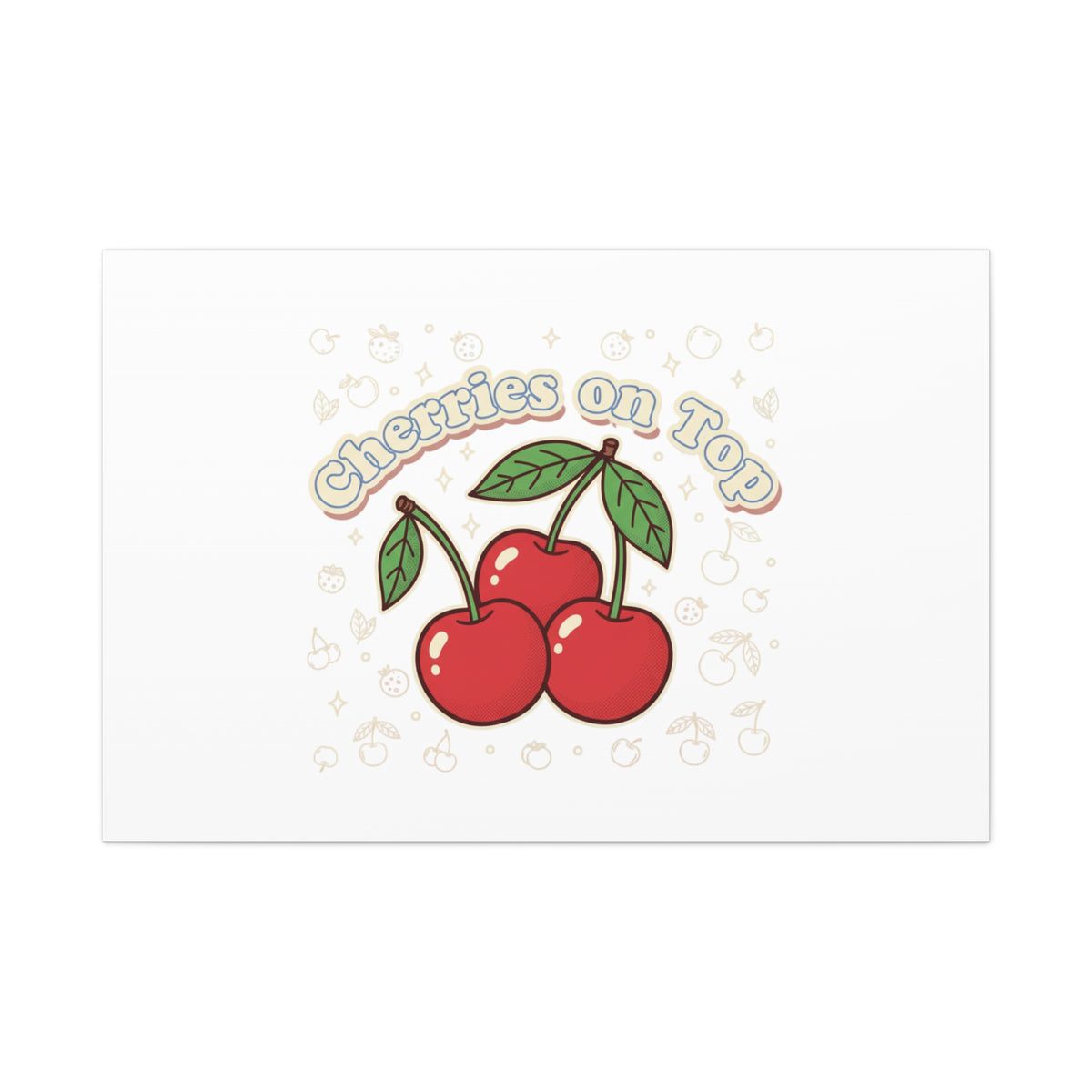 Cherries on Top Canvas | Retro Kawaii Fruit Print, Cherry Wall Art