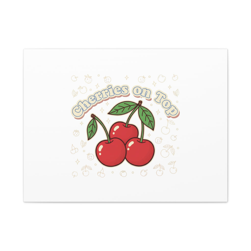 Cherries on Top Canvas | Retro Kawaii Fruit Print, Cherry Wall Art