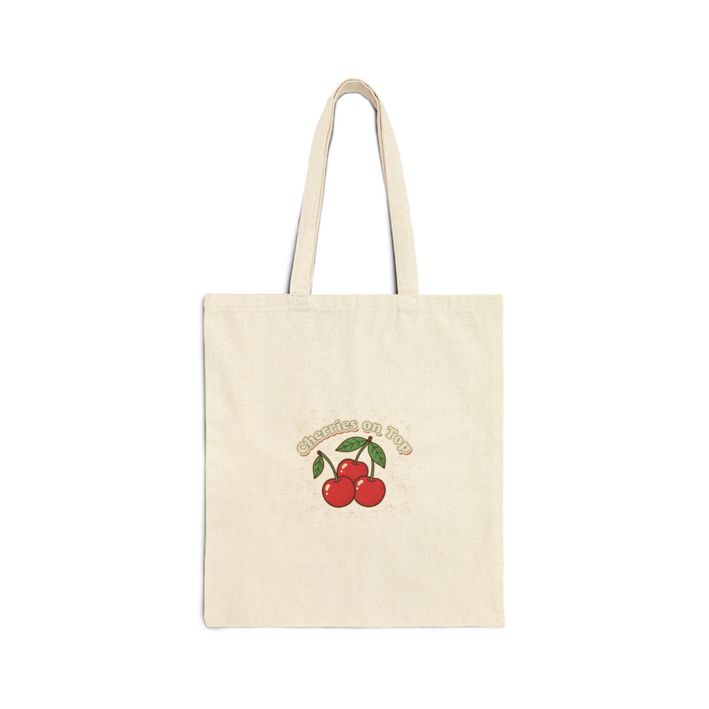 Retro Cherry Graphic Tote, fruit print, kawaii vintage-style