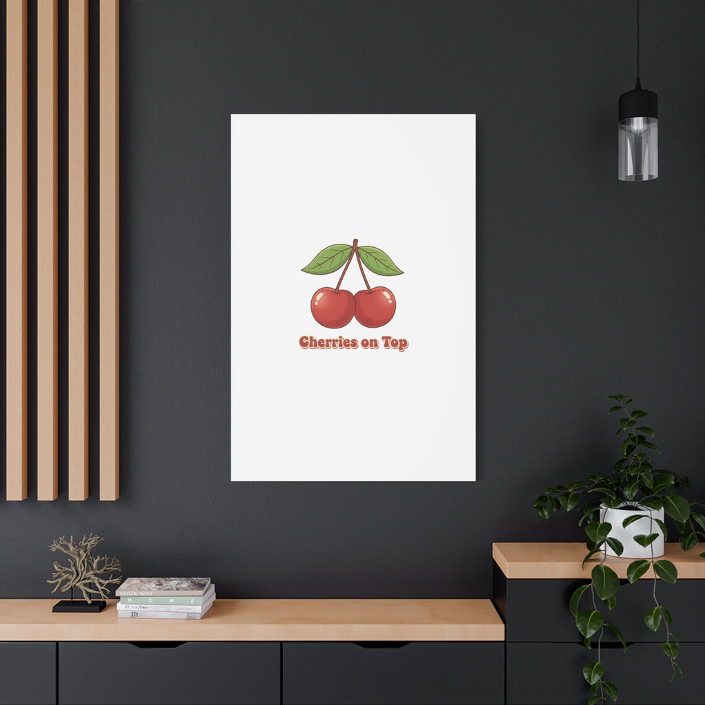 Cherry Illustration Canvas, vintage cherry fruit motif | kawaii retro wall art