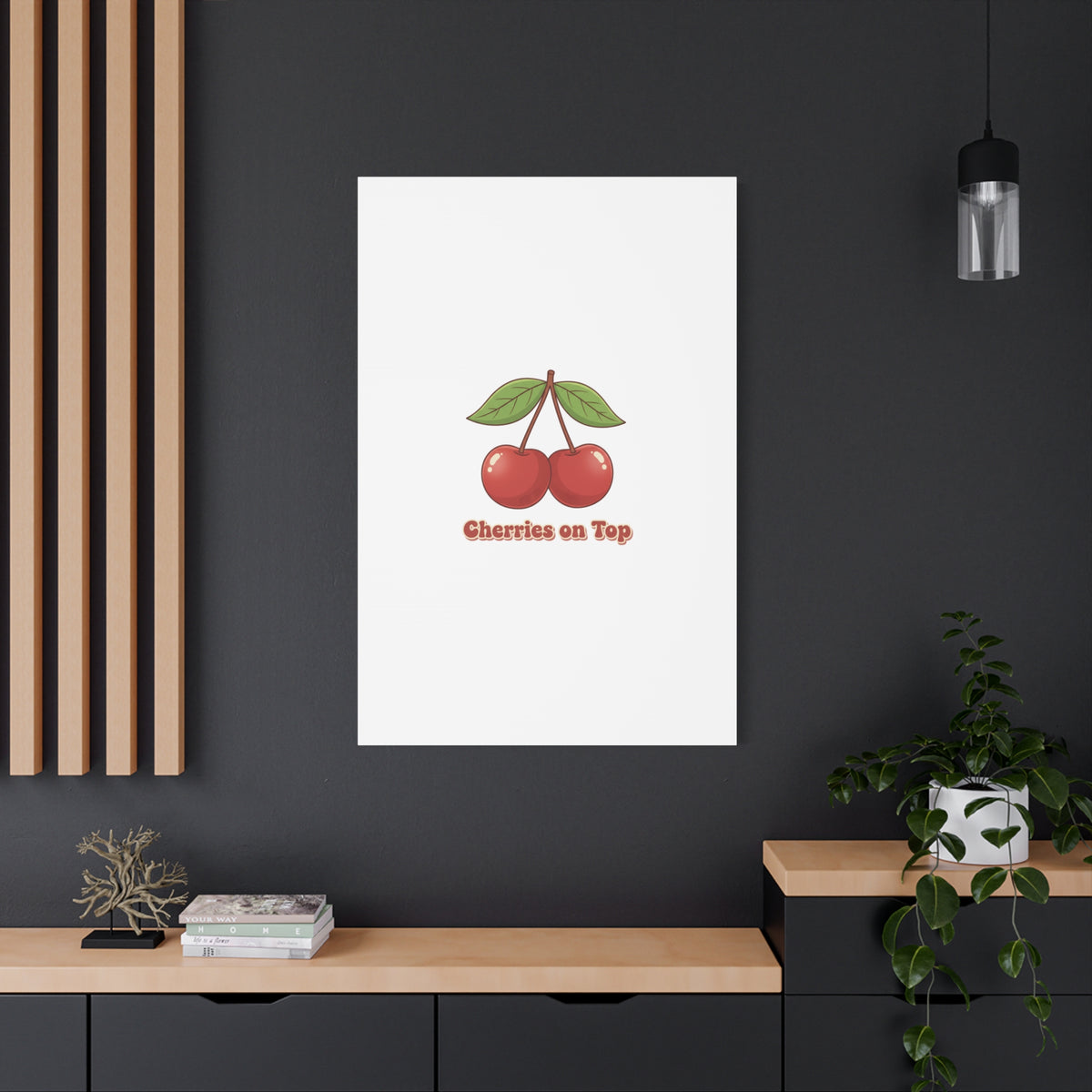 Cherry Illustration Canvas, vintage cherry fruit motif | kawaii retro wall art