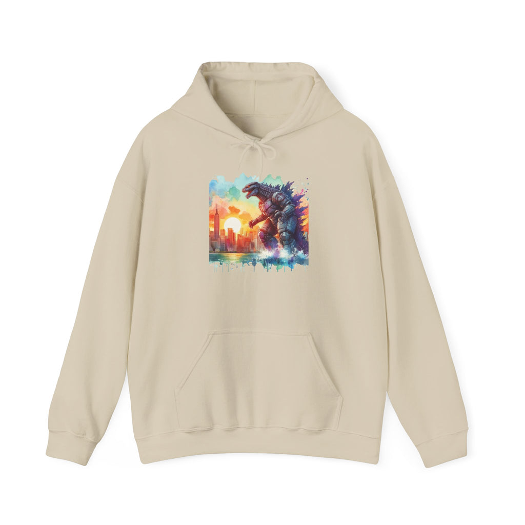 Kaiju Sunset Hoodie — Colorful Godzilla Sunset Graphic Pullover