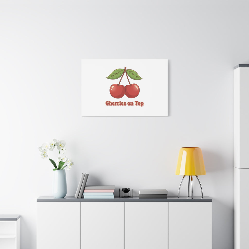 Cherry Illustration Canvas, vintage cherry fruit motif | kawaii retro wall art