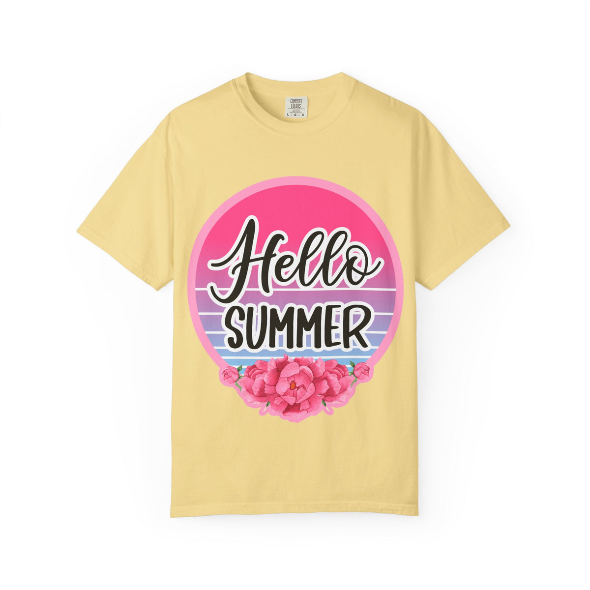 Hello Summer T-Shirt — Pink Retro Sunset Floral Tee