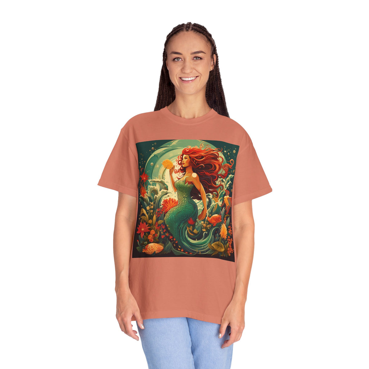 Mermaid Fantasy T-Shirt — Redhead Sea Siren Illustration