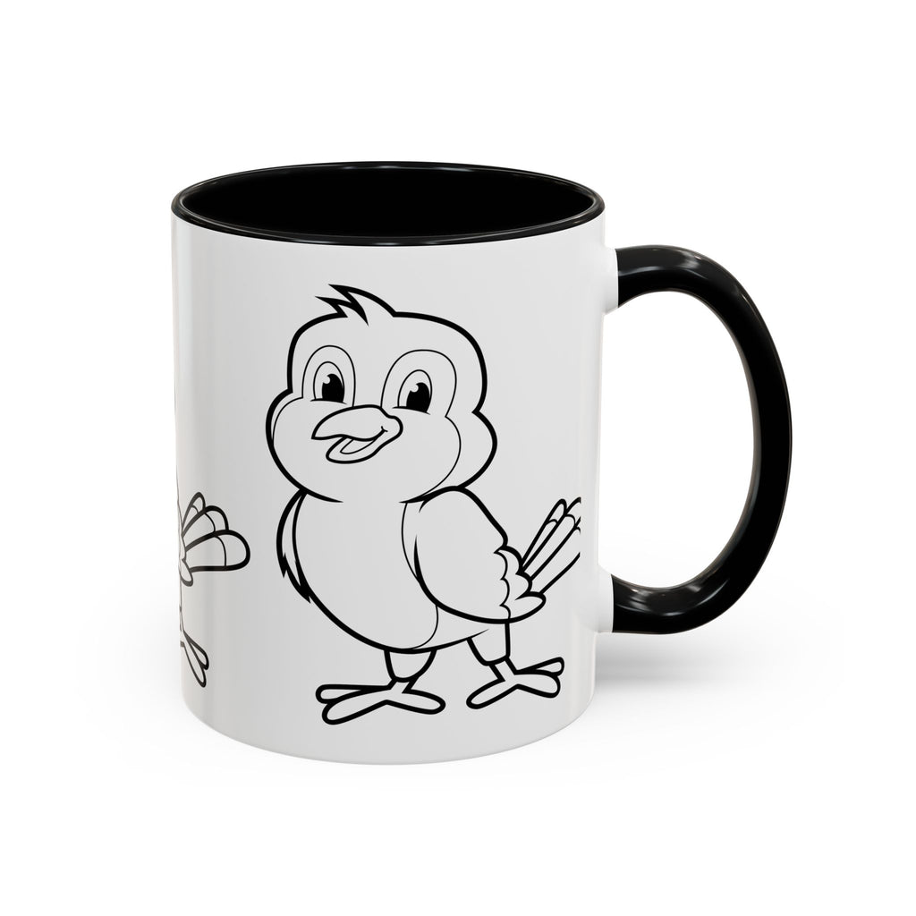 Bird Coloring Accent Coffee Mug — Cute Outline Chick Design (11/15 oz)