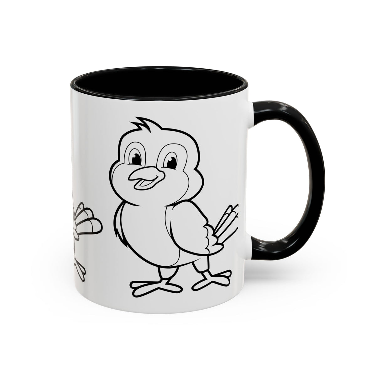 Bird Coloring Accent Coffee Mug — Cute Outline Chick Design (11/15 oz)