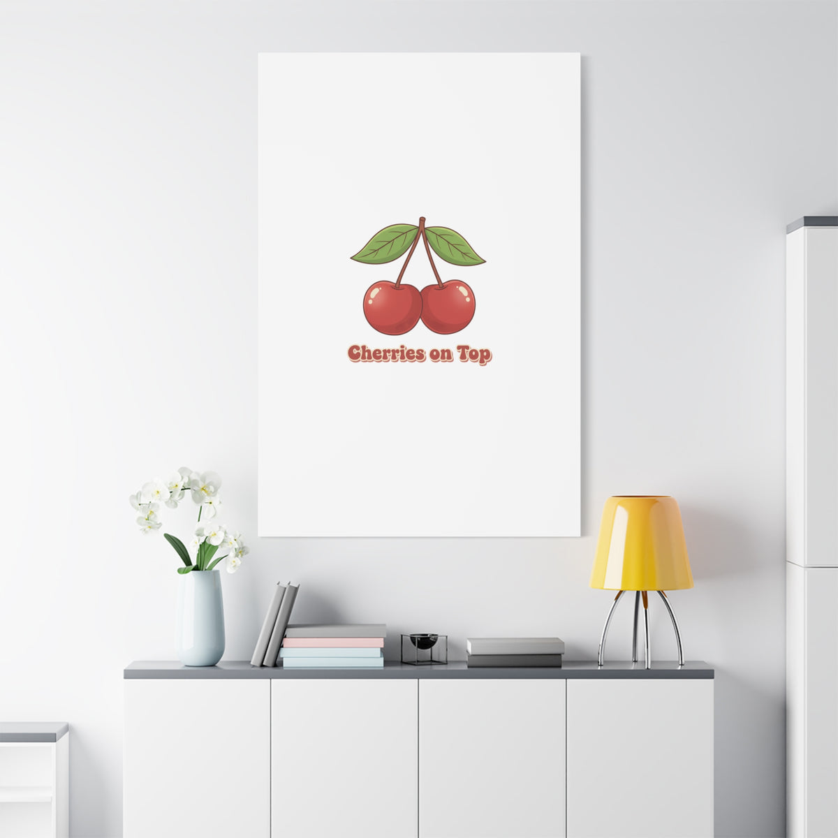 Cherry Illustration Canvas, vintage cherry fruit motif | kawaii retro wall art
