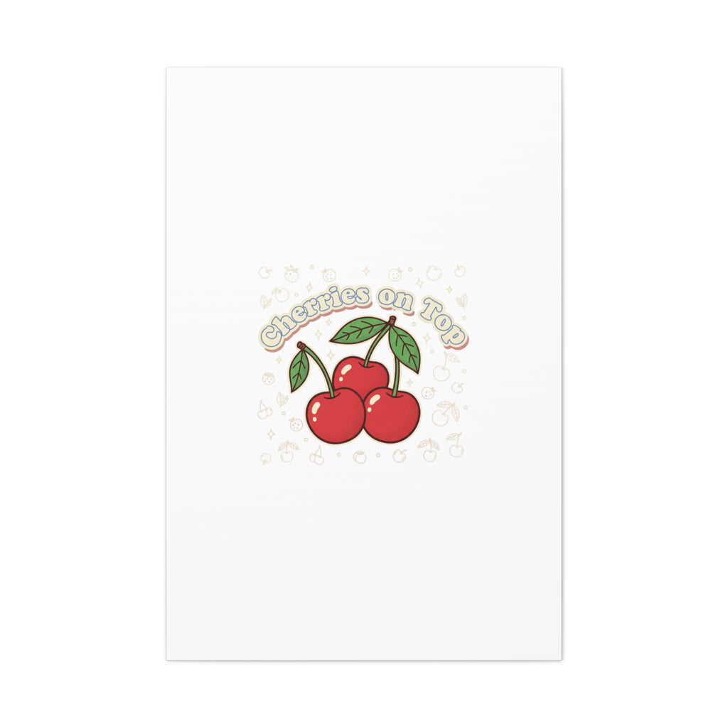 Cherries on Top Canvas | Retro Kawaii Fruit Print, Cherry Wall Art