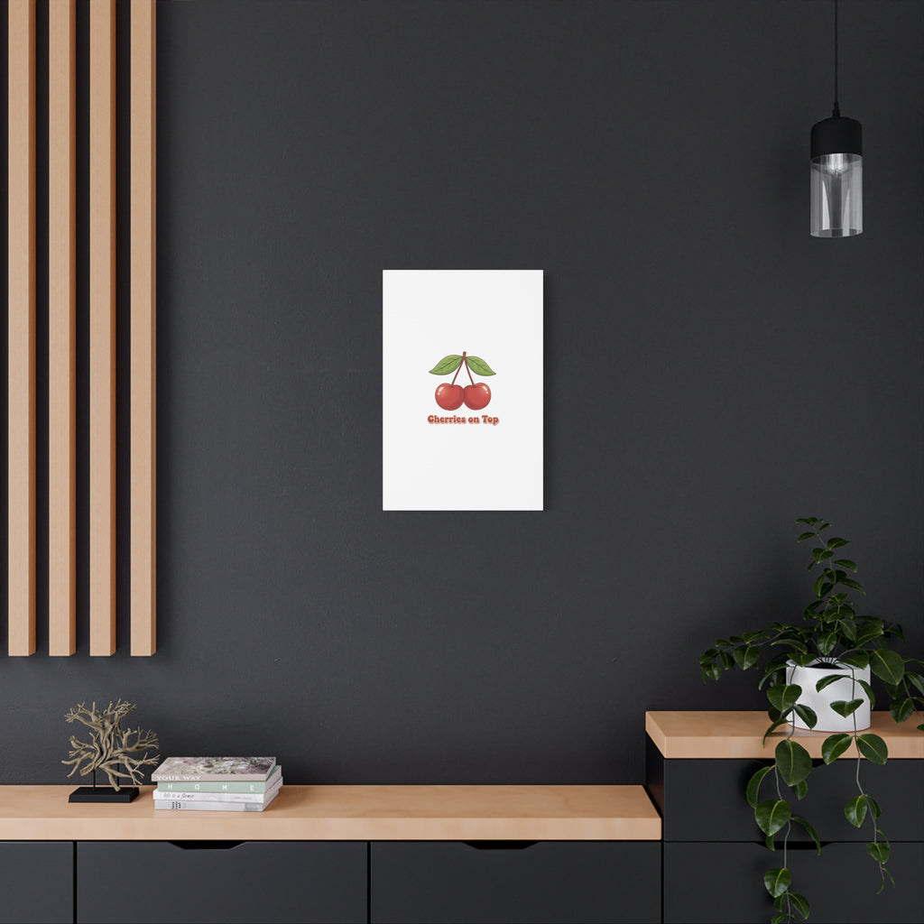 Cherry Illustration Canvas, vintage cherry fruit motif | kawaii retro wall art