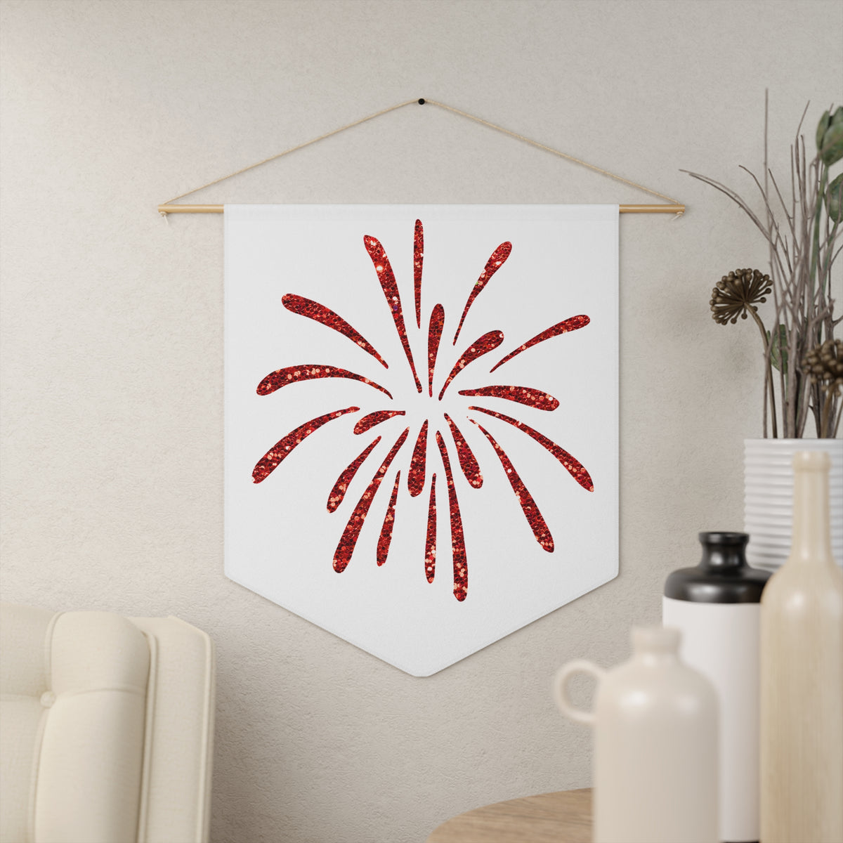 Firework Pennant Banner — Red Sparkle Celebration Wall Flag