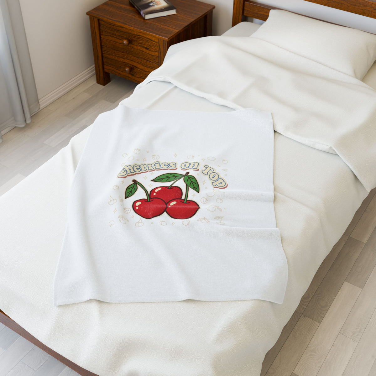 Cherries on Top Plush Blanket | Retro Kawaii Fruit Motif