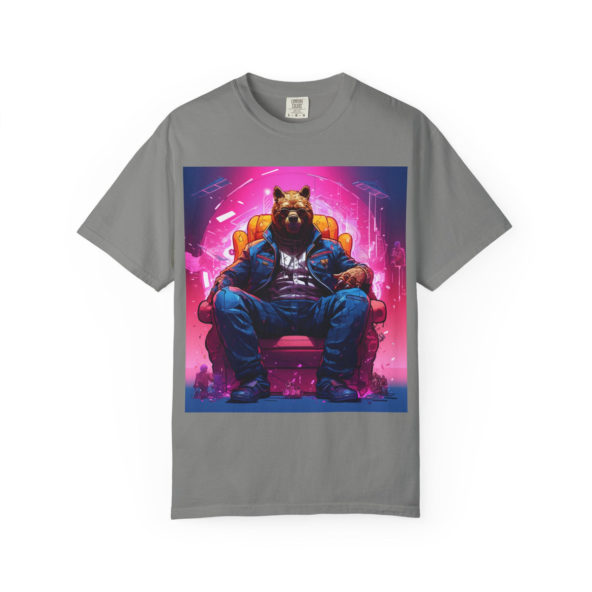 Bear Boss Graphic T-Shirt — Neon Cyberpunk Streetwear