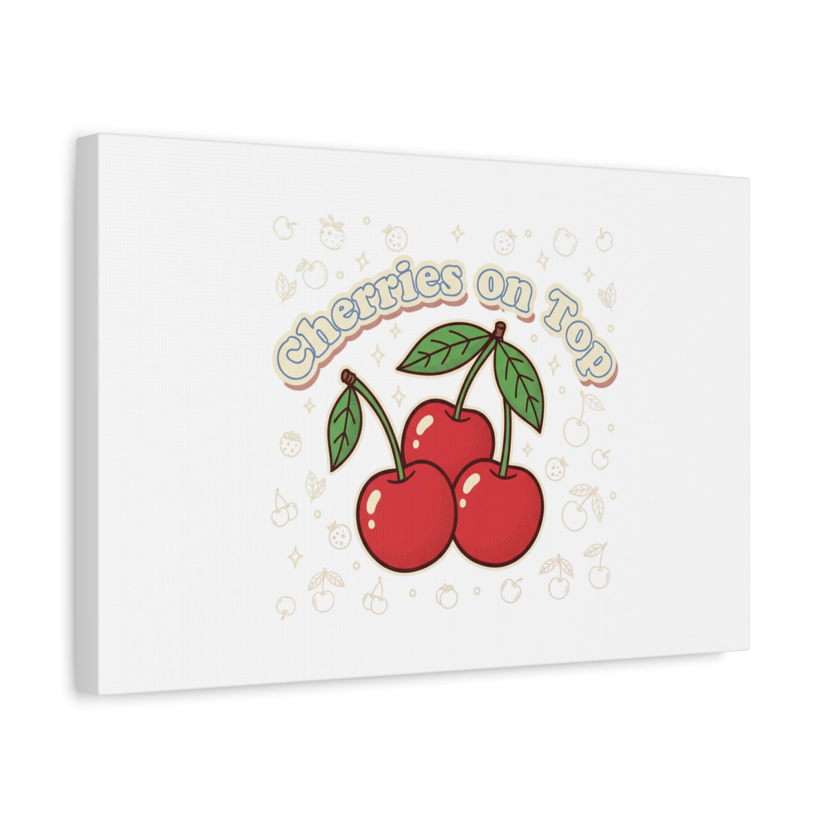 Cherries on Top Canvas | Retro Kawaii Fruit Print, Cherry Wall Art