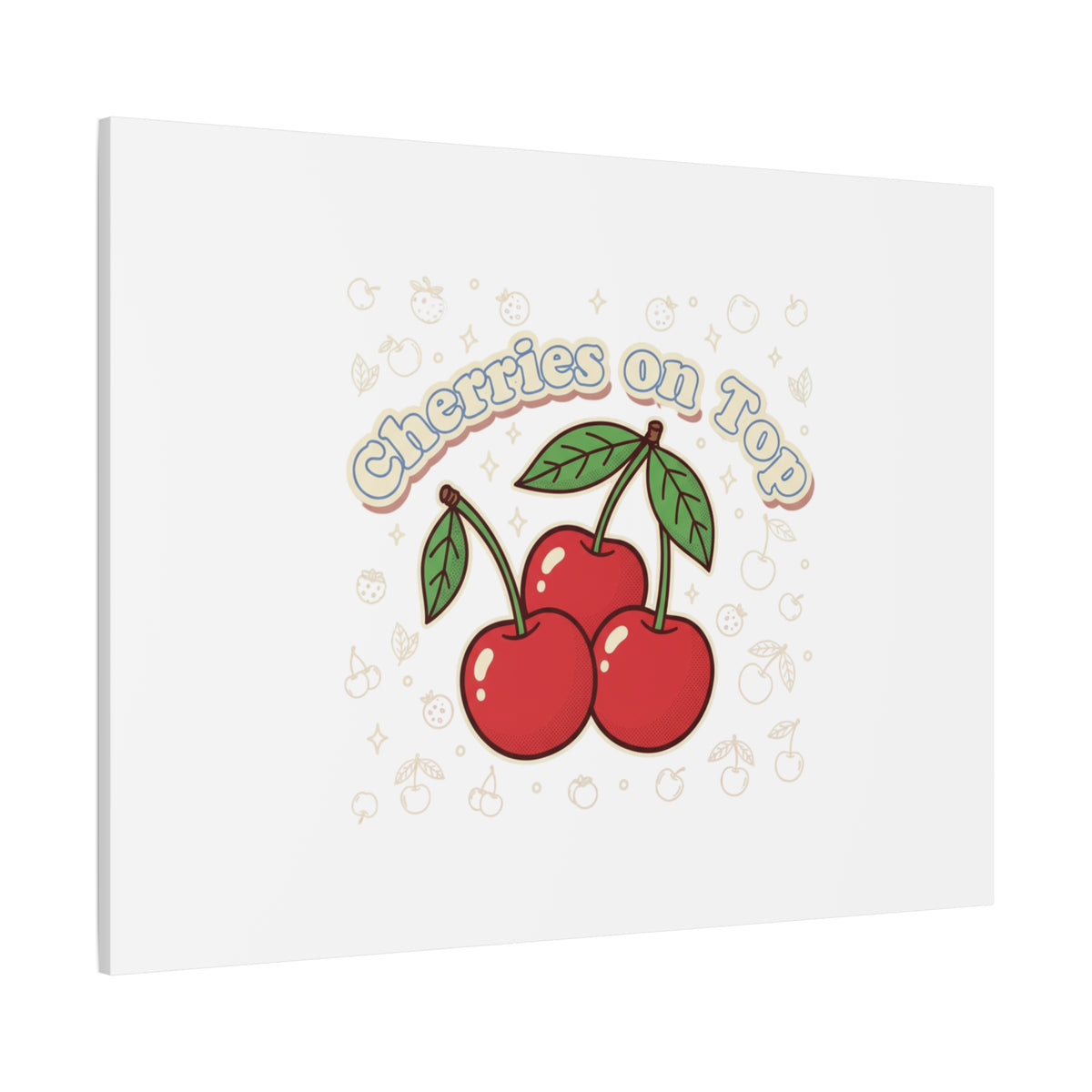 Cherries on Top Canvas | Retro Kawaii Fruit Print, Cherry Wall Art