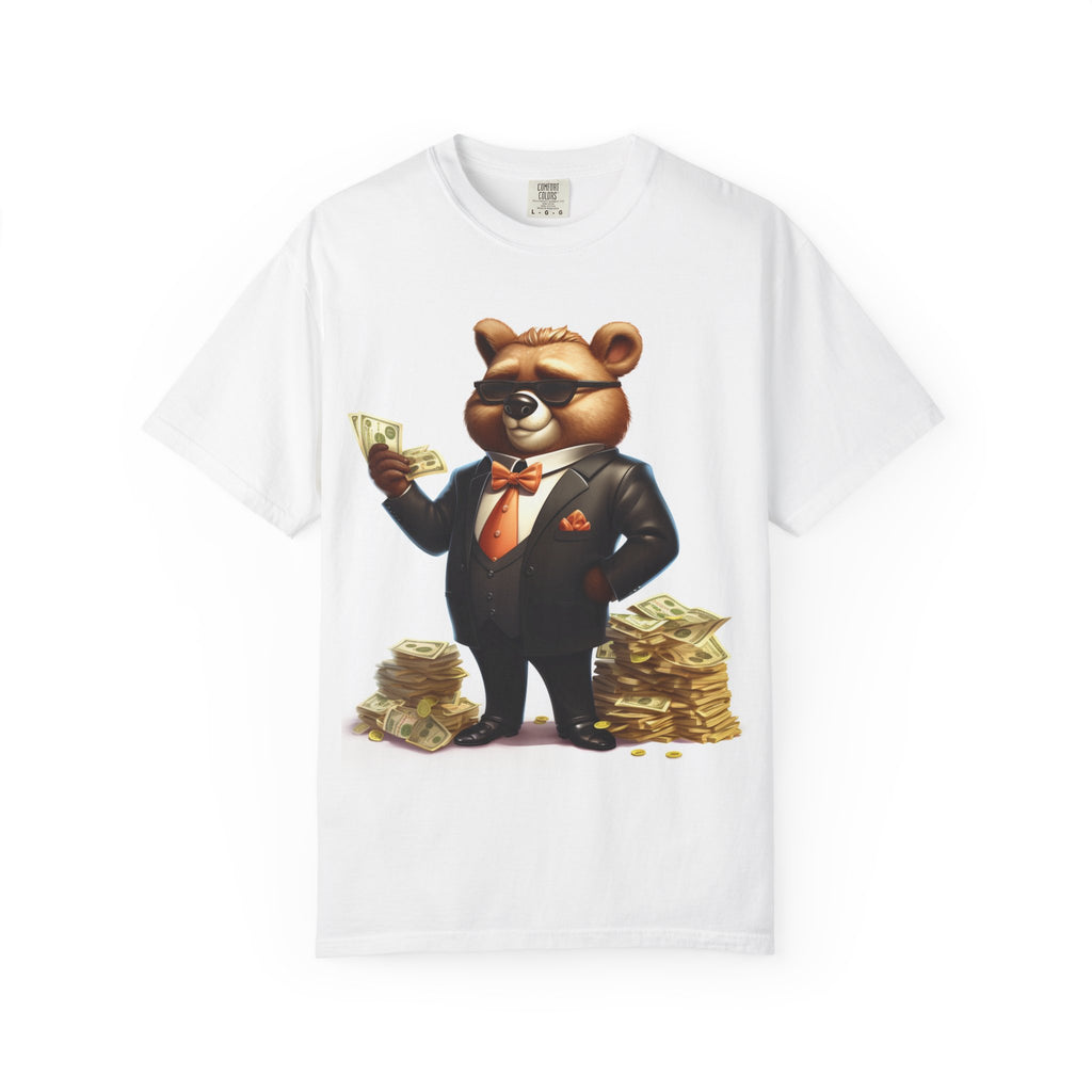 Rich Bear Money Tee — Cartoon Bear in Suit Holding Cash T-Shirt