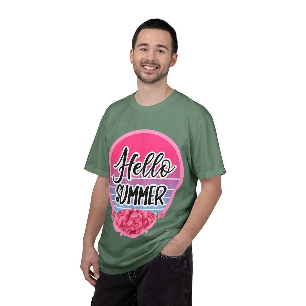 Hello Summer T-Shirt — Pink Retro Sunset Floral Tee