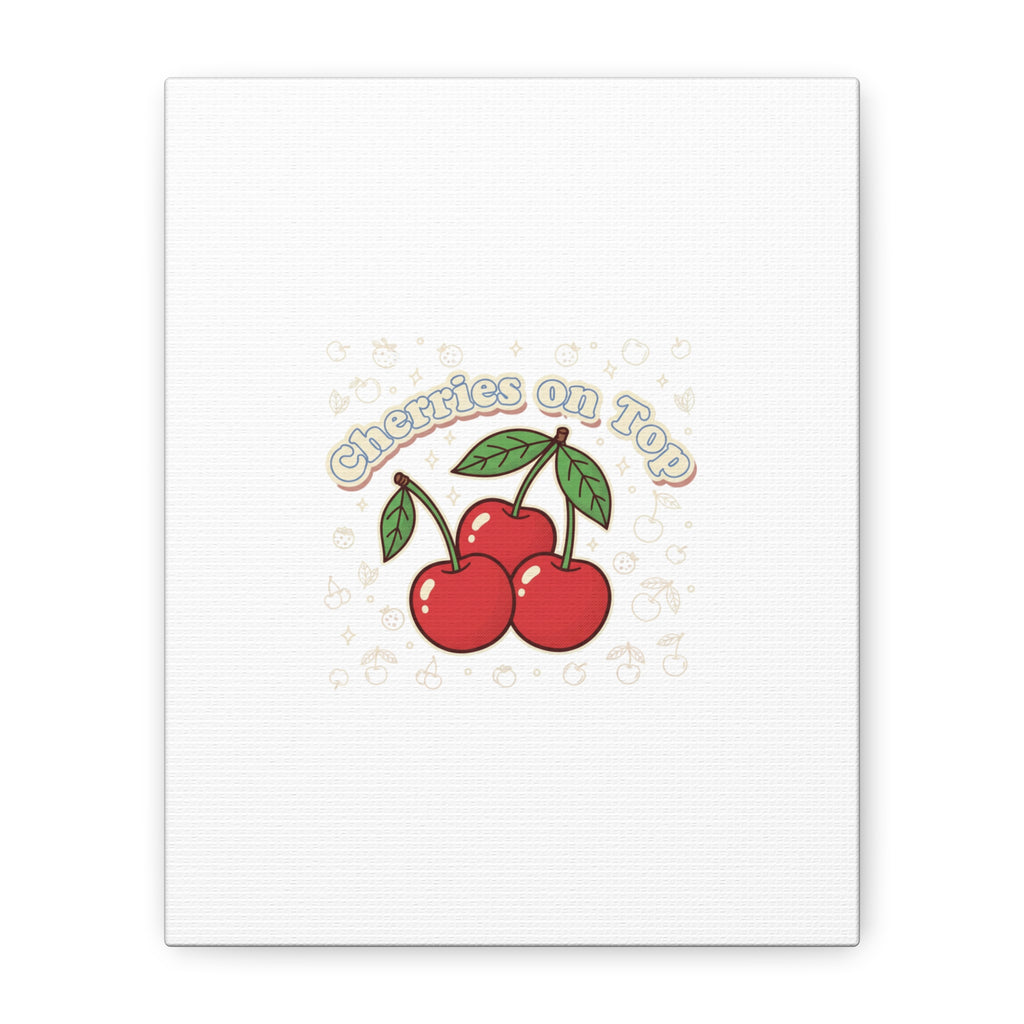 Cherries on Top Canvas | Retro Kawaii Fruit Print, Cherry Wall Art