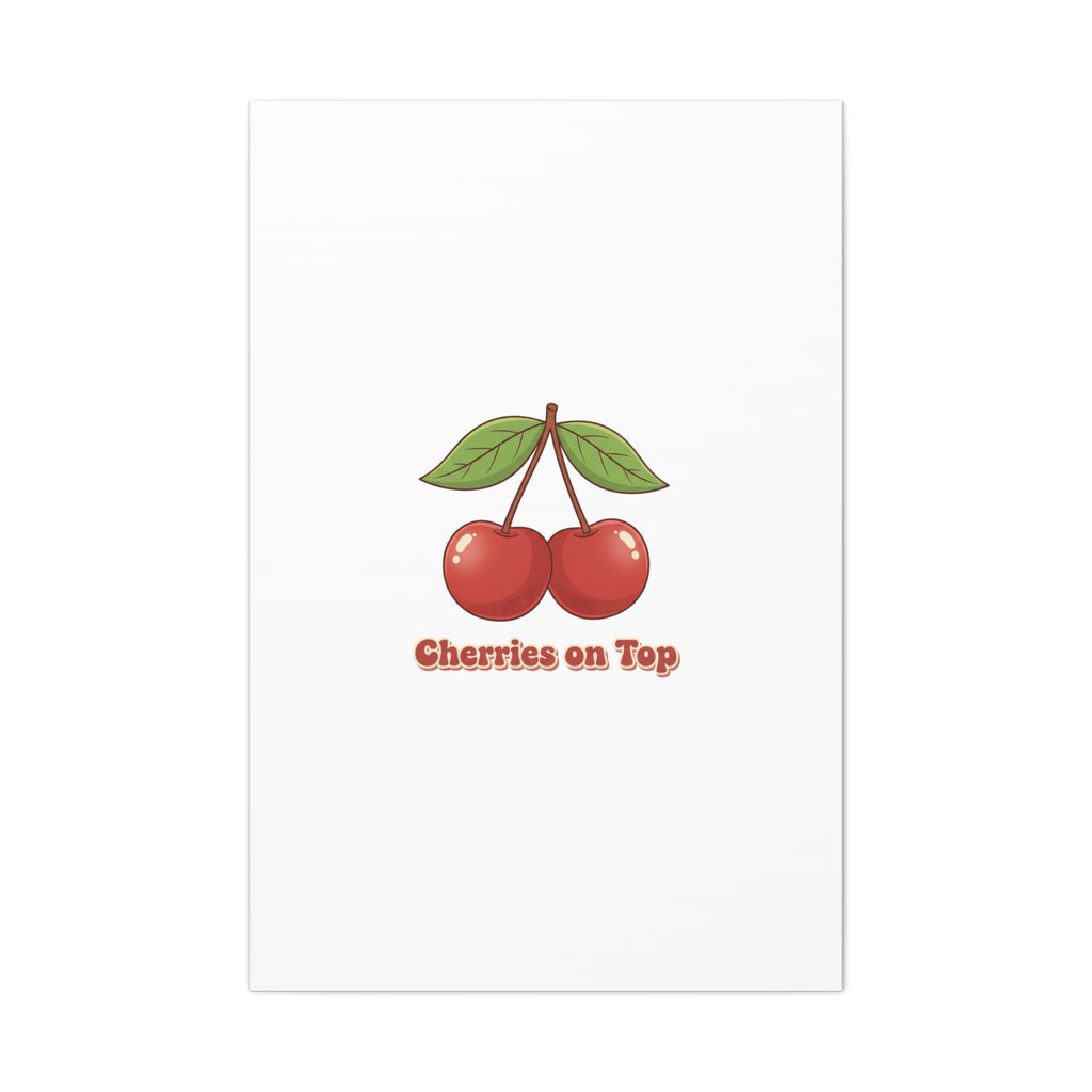 Cherry Illustration Canvas, vintage cherry fruit motif | kawaii retro wall art