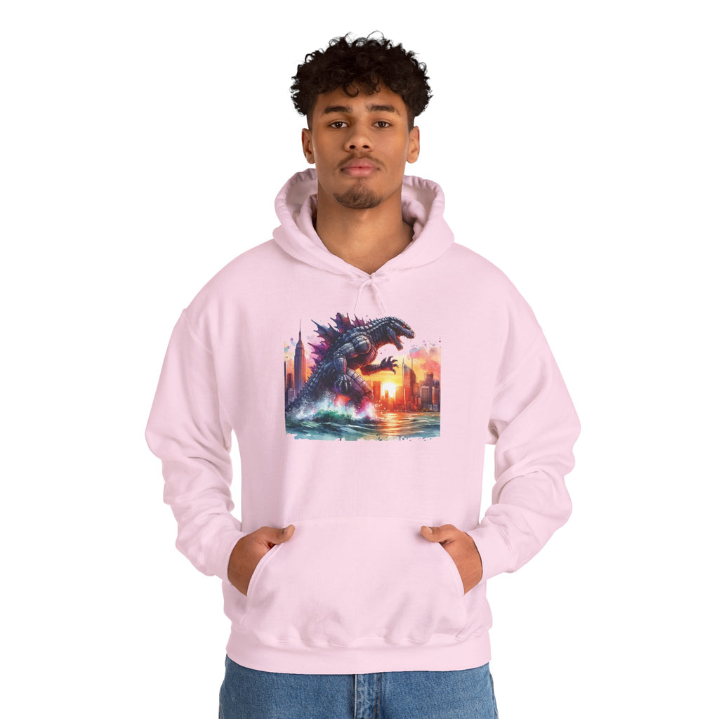 Godzilla Cityscape Hoodie – Retro Sunset Kaiju Graphic Sweatshirt