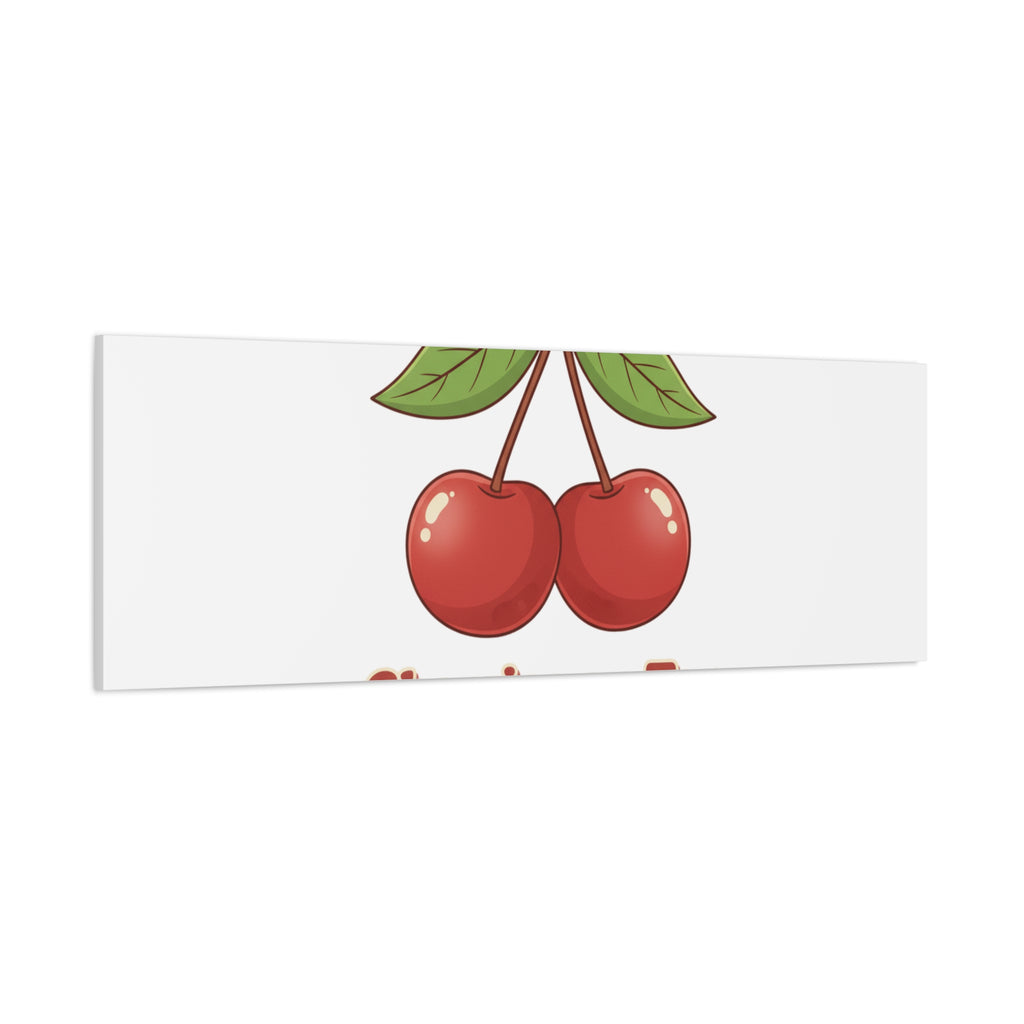 Cherry Illustration Canvas, vintage cherry fruit motif | kawaii retro wall art