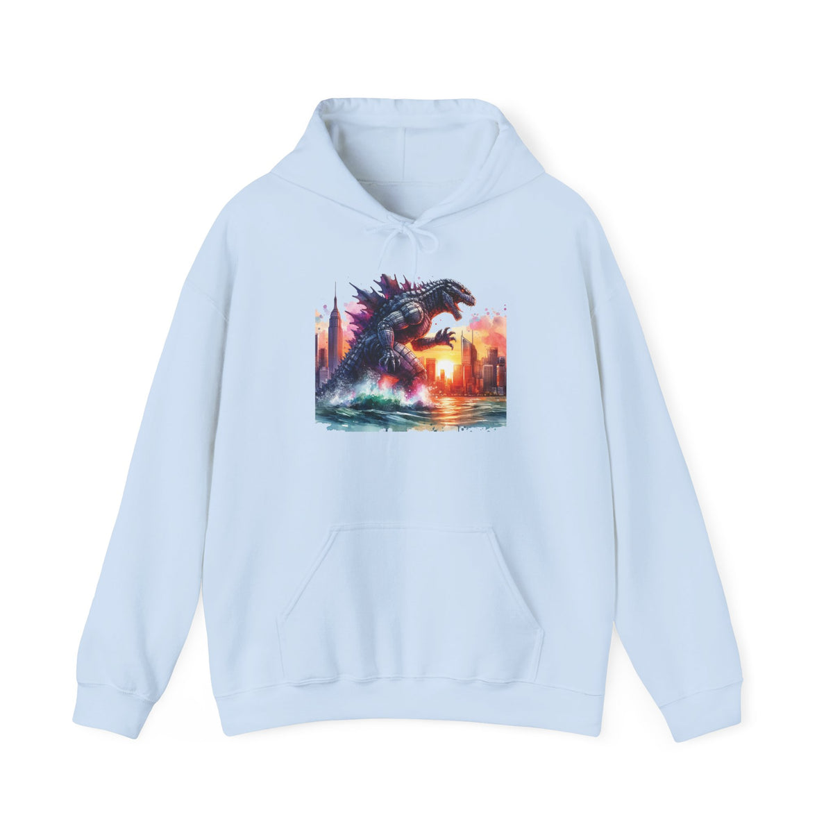 Godzilla Cityscape Hoodie – Retro Sunset Kaiju Graphic Sweatshirt