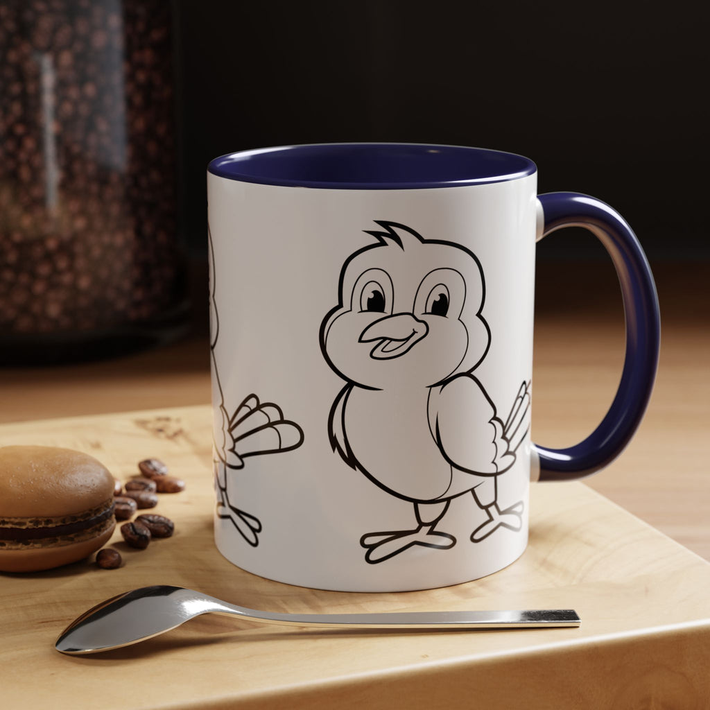 Bird Coloring Accent Coffee Mug — Cute Outline Chick Design (11/15 oz)