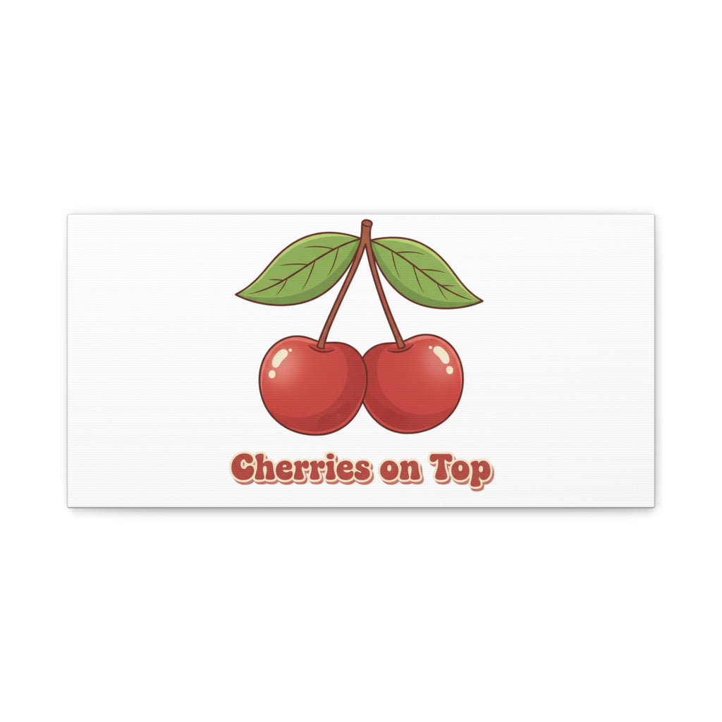 Cherry Illustration Canvas, vintage cherry fruit motif | kawaii retro wall art