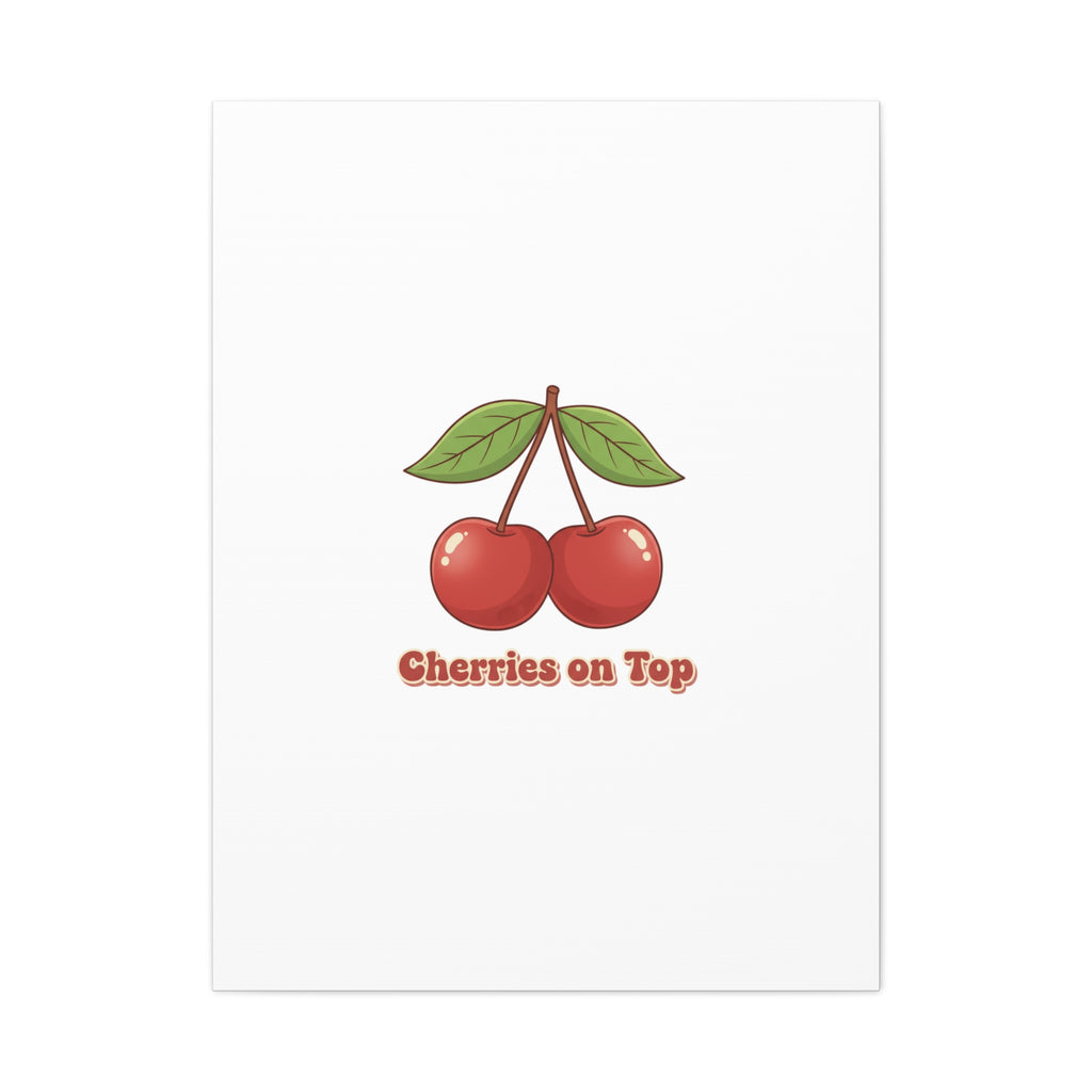 Cherry Illustration Canvas, vintage cherry fruit motif | kawaii retro wall art