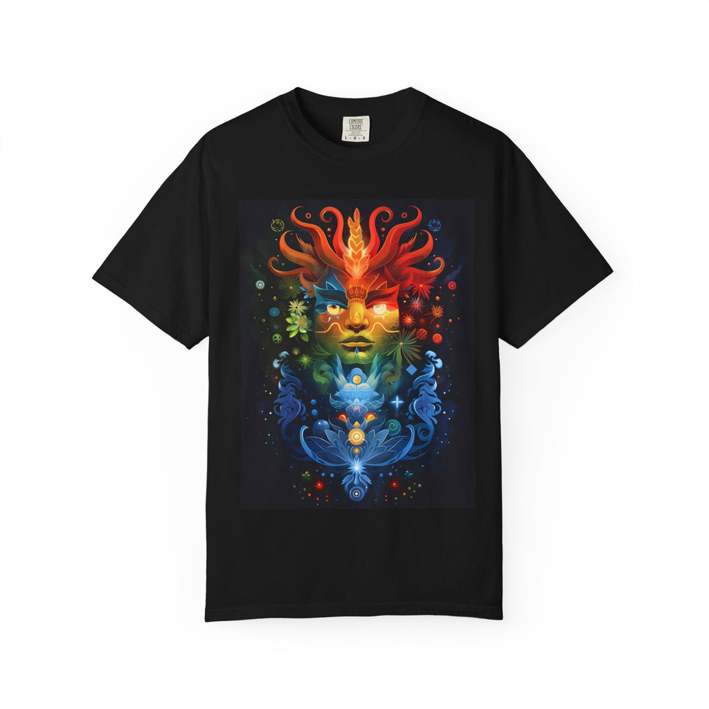 Psychedelic Elemental Face Art T-Shirt — Fire & Water Spiritual Graphic Tee