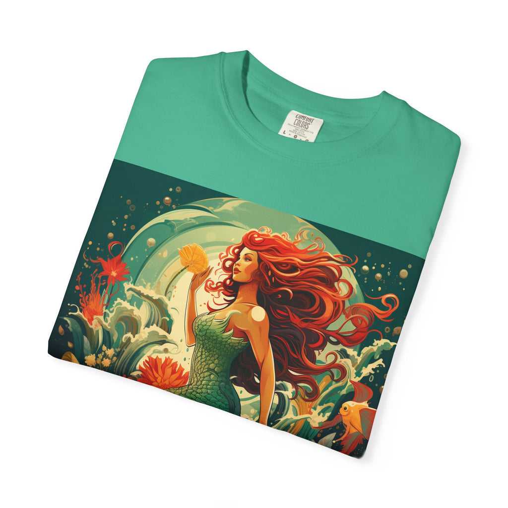 Mermaid Fantasy T-Shirt — Redhead Sea Siren Illustration