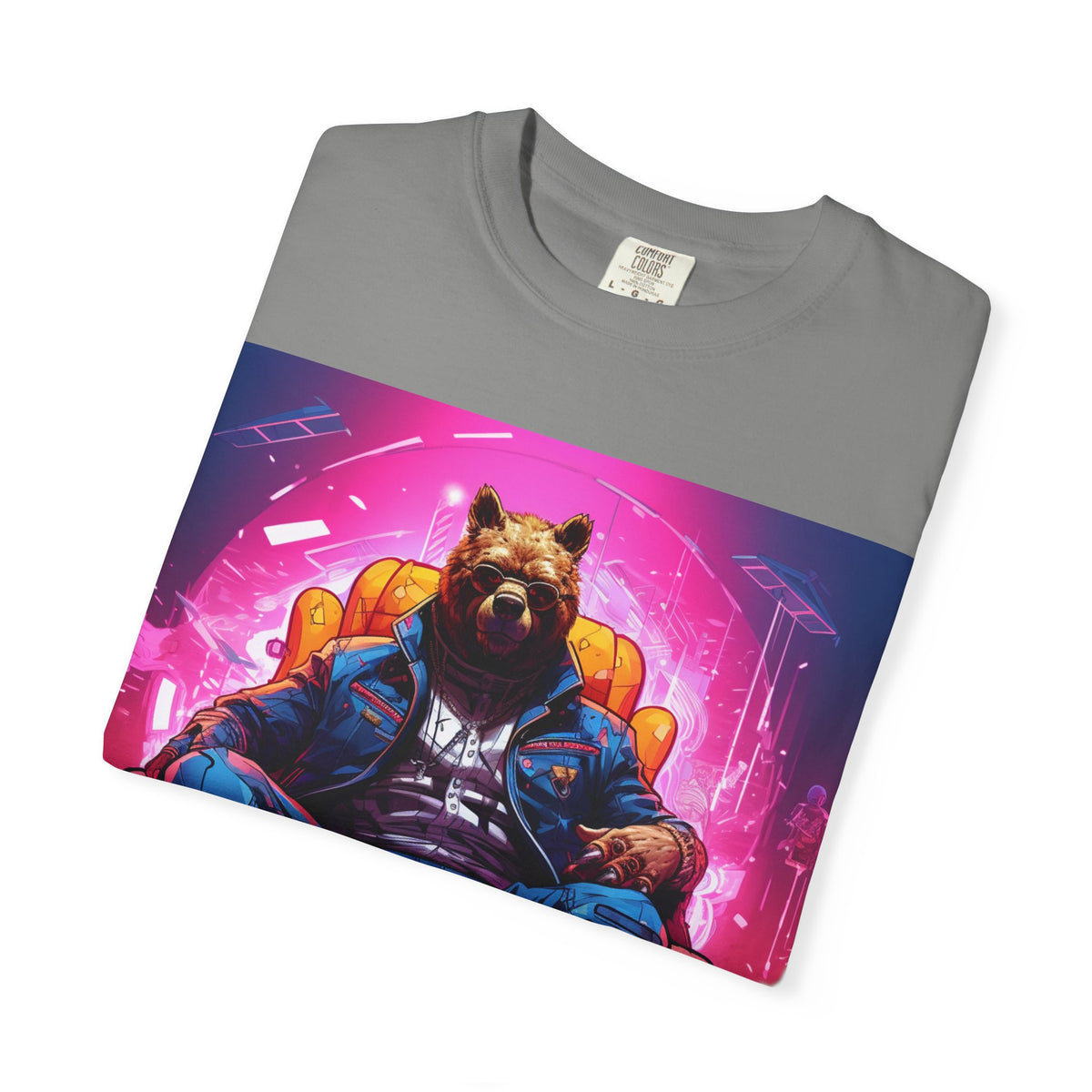 Bear Boss Graphic T-Shirt — Neon Cyberpunk Streetwear