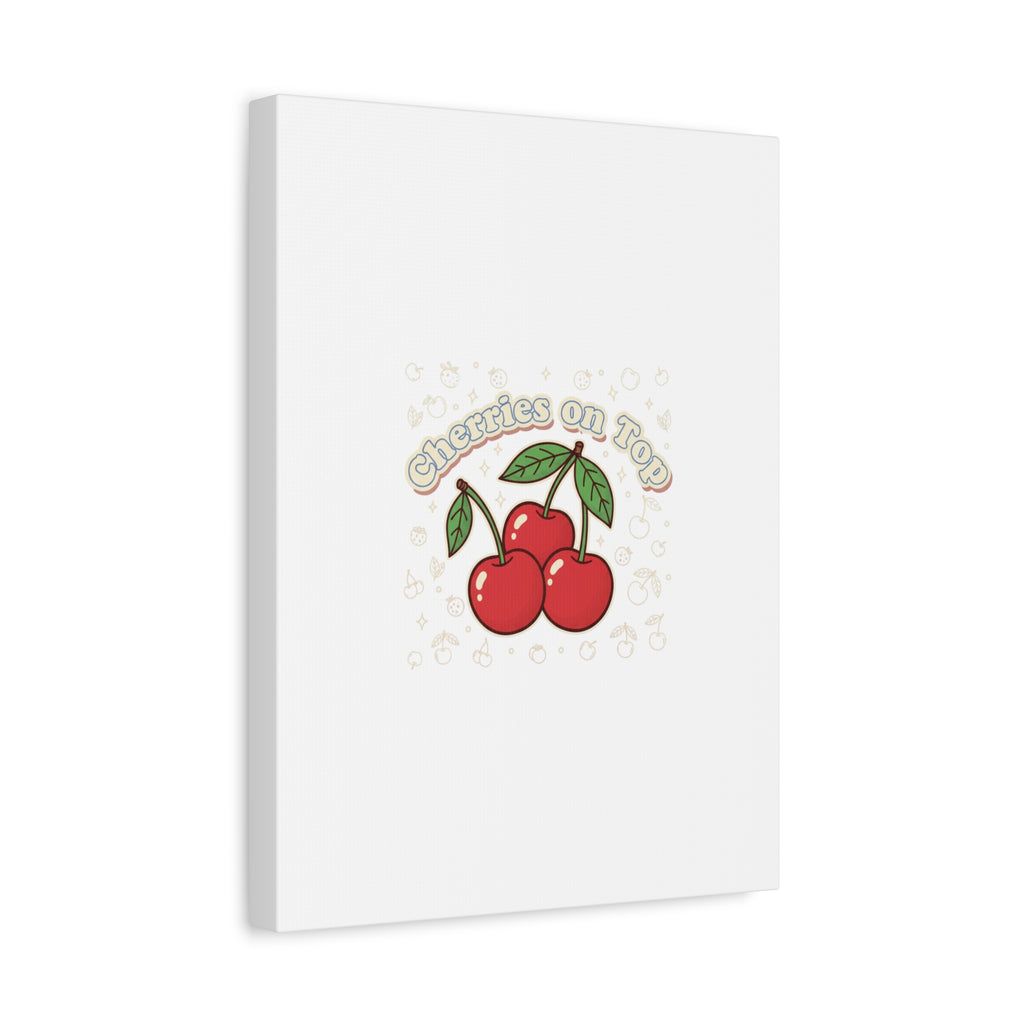 Cherries on Top Canvas | Retro Kawaii Fruit Print, Cherry Wall Art