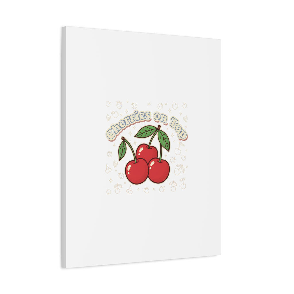 Cherries on Top Canvas | Retro Kawaii Fruit Print, Cherry Wall Art