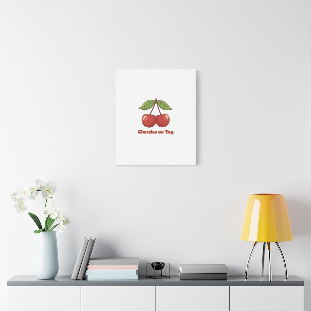 Cherry Illustration Canvas, vintage cherry fruit motif | kawaii retro wall art
