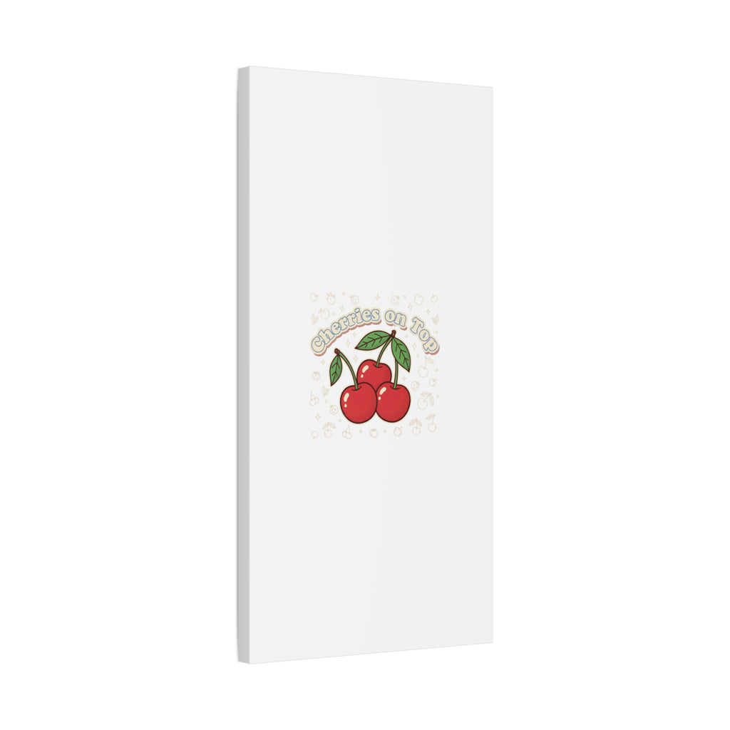Cherries on Top Canvas | Retro Kawaii Fruit Print, Cherry Wall Art