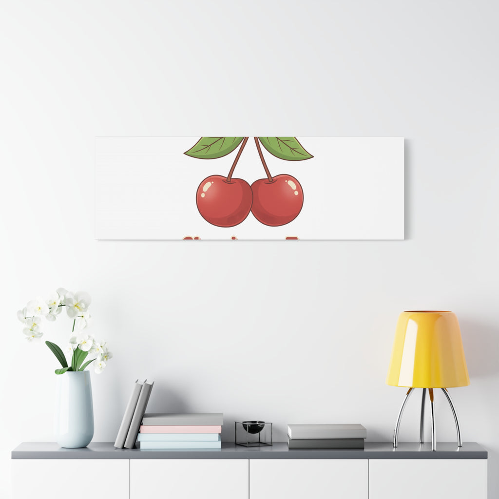 Cherry Illustration Canvas, vintage cherry fruit motif | kawaii retro wall art