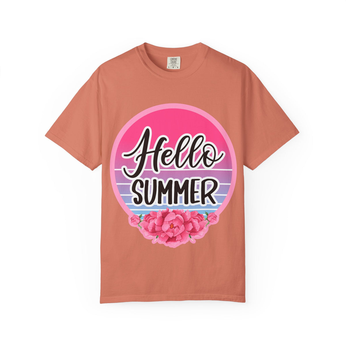 Hello Summer T-Shirt — Pink Retro Sunset Floral Tee