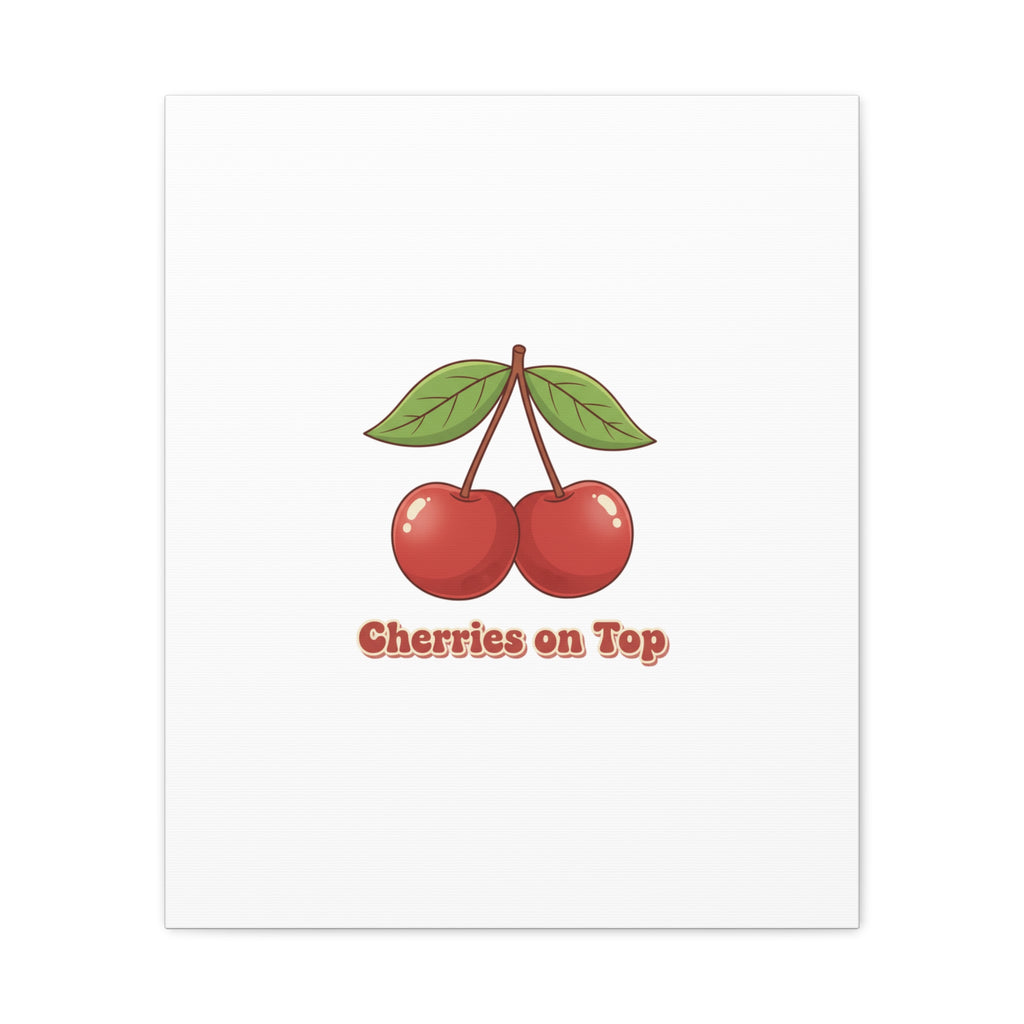 Cherry Illustration Canvas, vintage cherry fruit motif | kawaii retro wall art