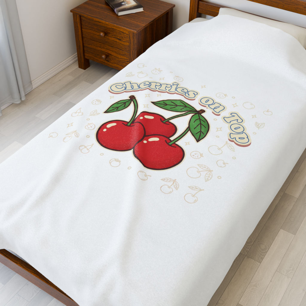 Cherries on Top Plush Blanket | Retro Kawaii Fruit Motif