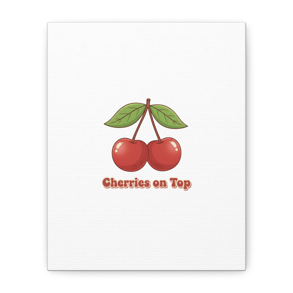 Cherry Illustration Canvas, vintage cherry fruit motif | kawaii retro wall art