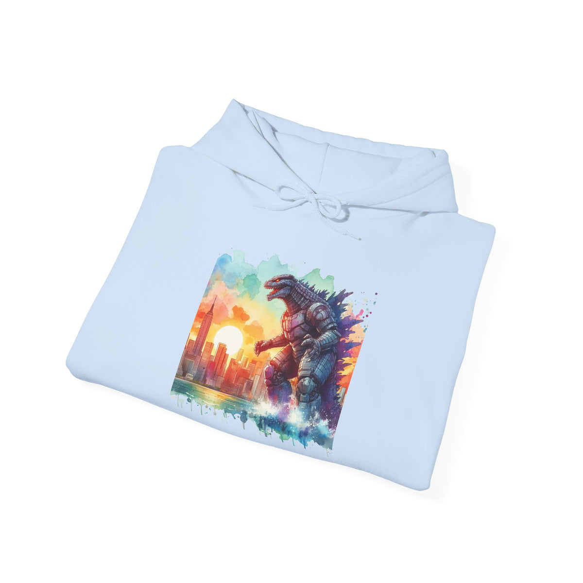 Kaiju Sunset Hoodie — Colorful Godzilla Sunset Graphic Pullover