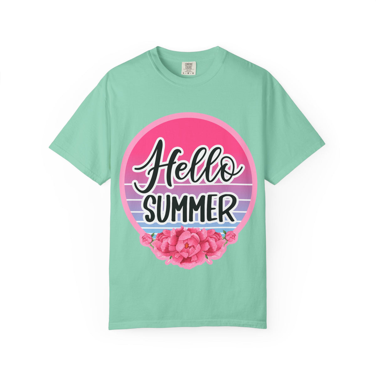Hello Summer T-Shirt — Pink Retro Sunset Floral Tee