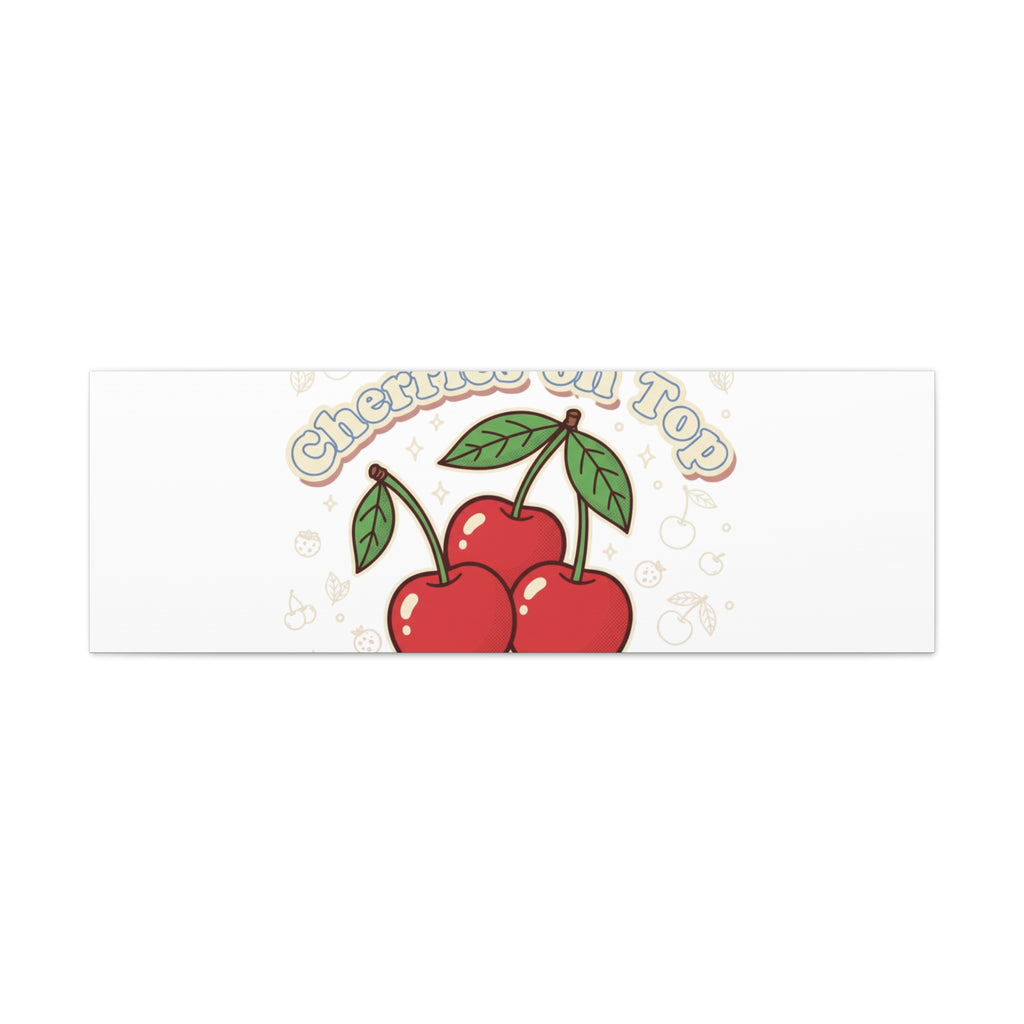 Cherries on Top Canvas | Retro Kawaii Fruit Print, Cherry Wall Art
