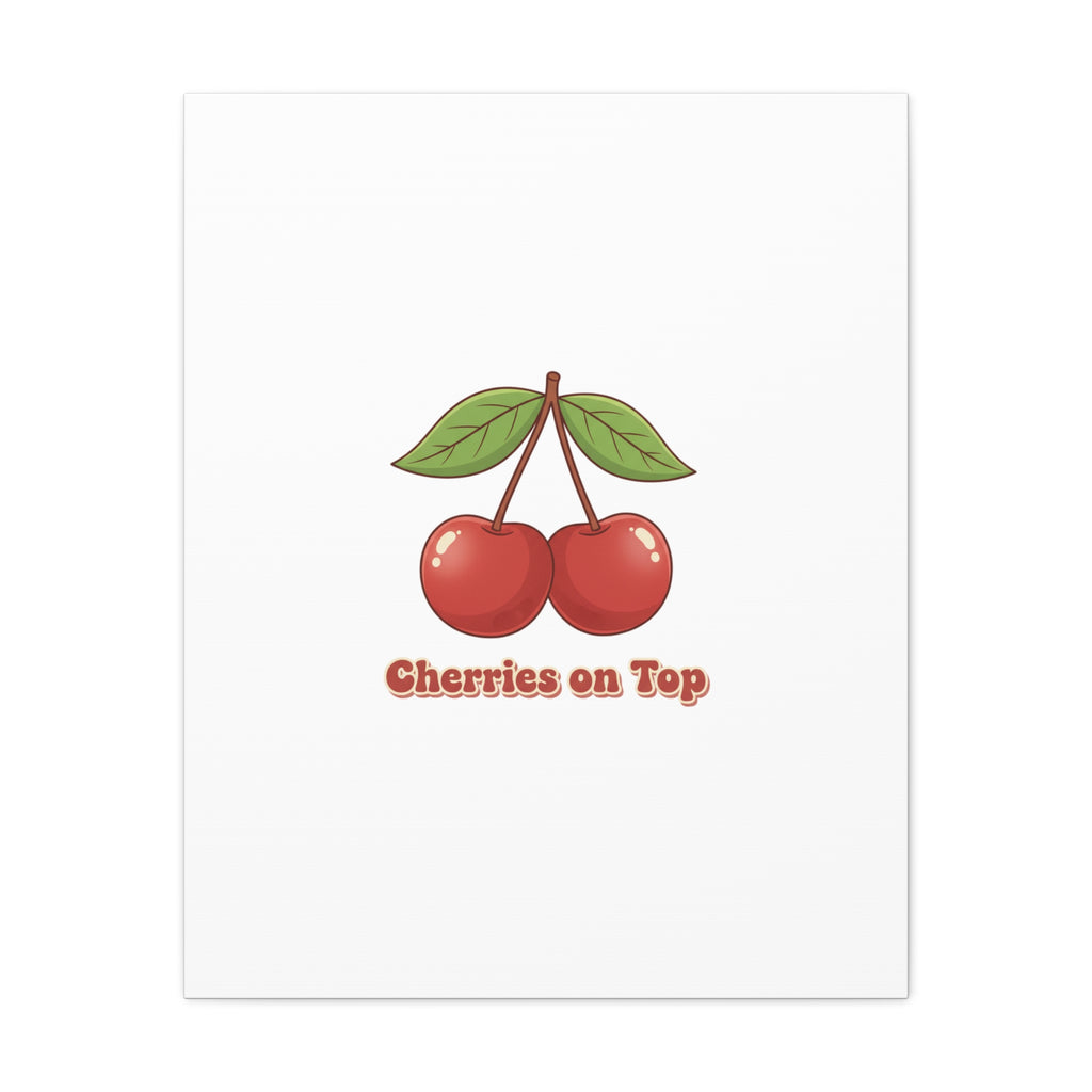 Cherry Illustration Canvas, vintage cherry fruit motif | kawaii retro wall art