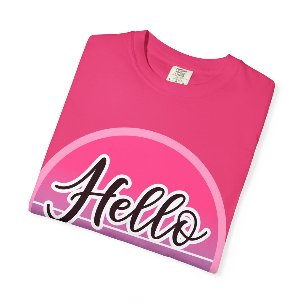 Hello Summer T-Shirt — Pink Retro Sunset Floral Tee