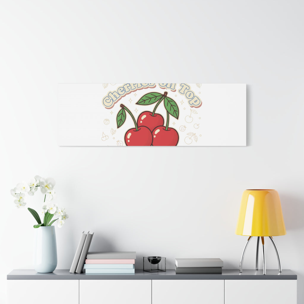 Cherries on Top Canvas | Retro Kawaii Fruit Print, Cherry Wall Art