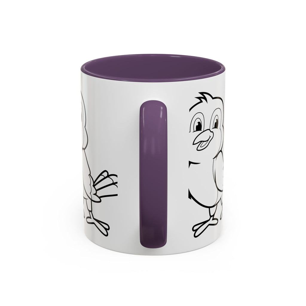 Bird Coloring Accent Coffee Mug — Cute Outline Chick Design (11/15 oz)